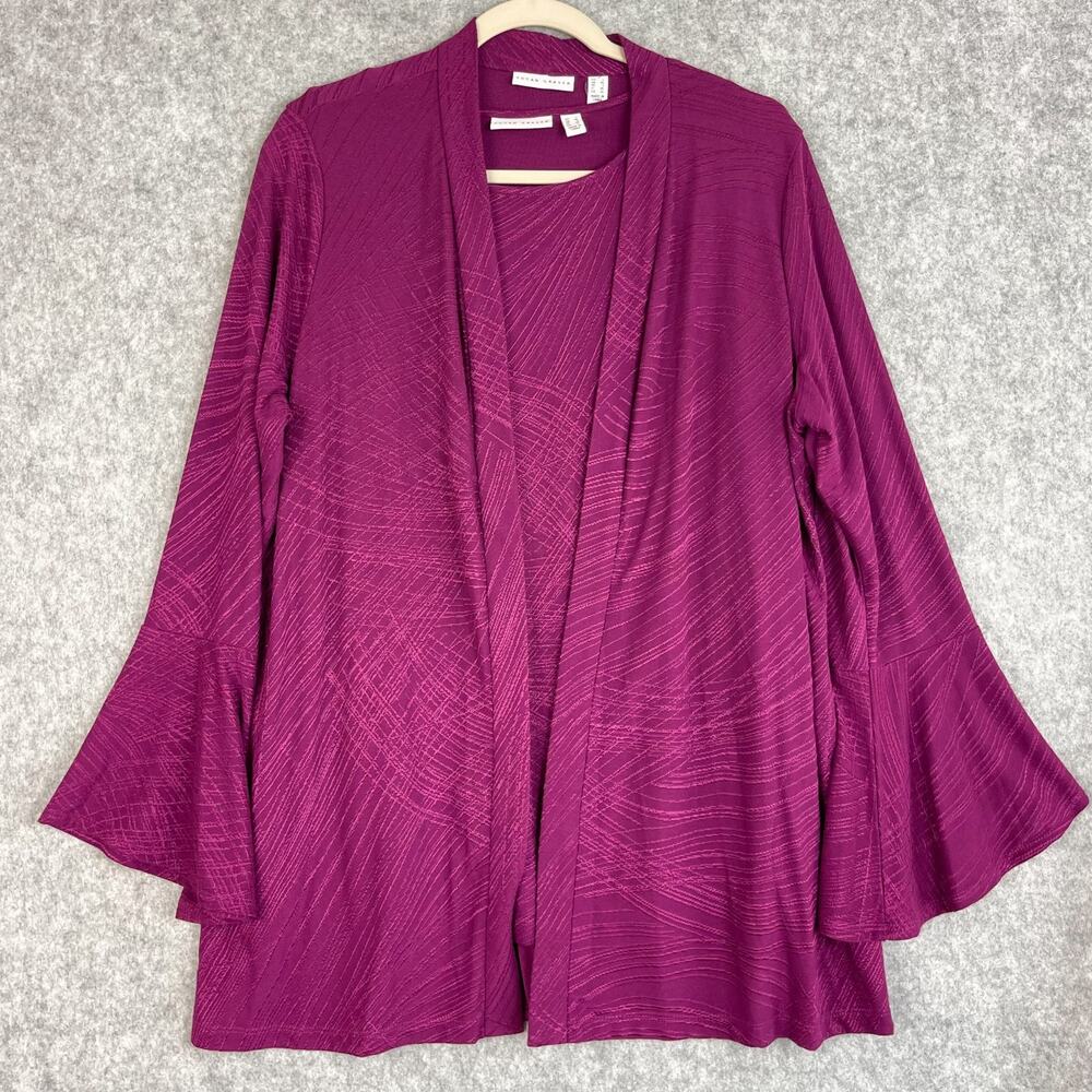 Susan Graver Cardigan Tank Set Womens‎ Large Magenta Liquid Knit Resort Artsy